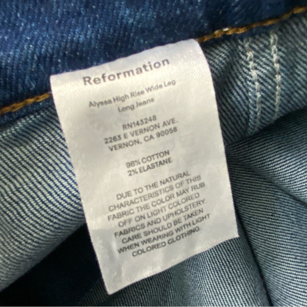 Reformation Alyssa High Waist Wide Leg Long Jeans Women’s Size 24. Baltic Wash. - Picture 8 of 8